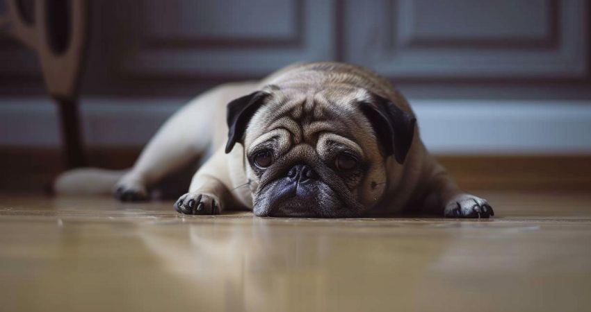 pug laying on the floor