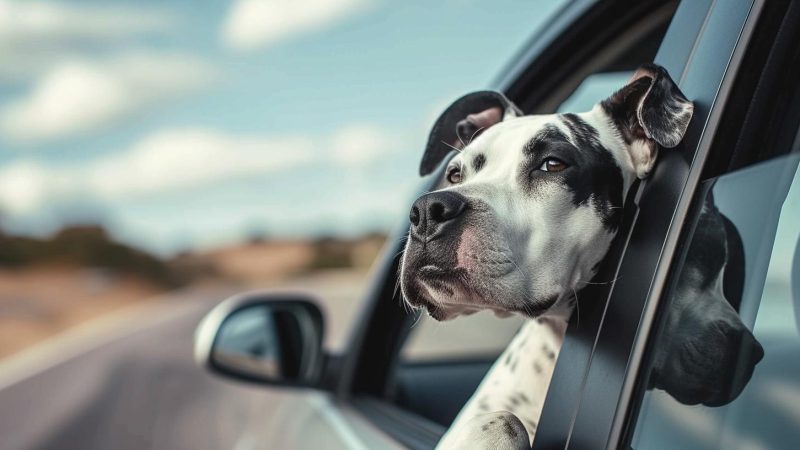 old dalmatian looking out of car